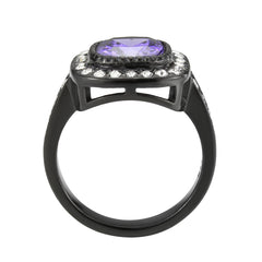 3811 - IP Black (Ion Plating) Stainless Steel Ring with CUBIC ZIRCONIA in Amethyst