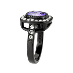 3811 - IP Black (Ion Plating) Stainless Steel Ring with CUBIC ZIRCONIA in Amethyst