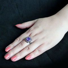 3811 - IP Black (Ion Plating) Stainless Steel Ring with CUBIC ZIRCONIA in Amethyst