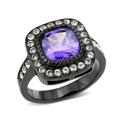 3811 - IP Black (Ion Plating) Stainless Steel Ring with CUBIC ZIRCONIA in Amethyst