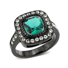 3812 - IP Black (Ion Plating) Stainless Steel Ring with Synthetic in Blue Zircon