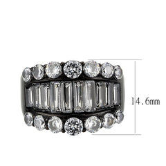 3813 - IP Black (Ion Plating) Stainless Steel Ring with CUBIC ZIRCONIA in Clear