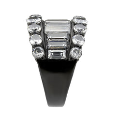 3813 - IP Black (Ion Plating) Stainless Steel Ring with CUBIC ZIRCONIA in Clear