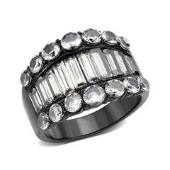 3813 - IP Black (Ion Plating) Stainless Steel Ring with CUBIC ZIRCONIA in Clear