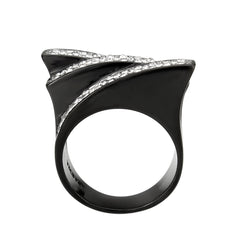 3814 - Two Tone IP Black (Ion Plating) Stainless Steel Ring with CRYSTAL in Clear