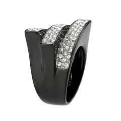 3814 - Two Tone IP Black (Ion Plating) Stainless Steel Ring with CRYSTAL in Clear