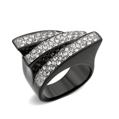 3814 - Two Tone IP Black (Ion Plating) Stainless Steel Ring with CRYSTAL in Clear