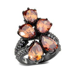 3817 - IP Black (Ion Plating) Stainless Steel Ring with CUBIC ZIRCONIA in Champagne