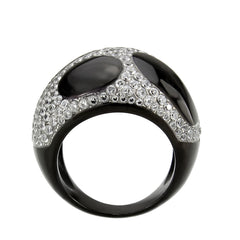 3818 - Two Tone IP Black (Ion Plating) Stainless Steel Ring with CUBIC ZIRCONIA in Clear