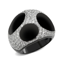 3818 - Two Tone IP Black (Ion Plating) Stainless Steel Ring with CUBIC ZIRCONIA in Clear