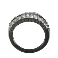 3819 - IP Black (Ion Plating) Stainless Steel Ring with CUBIC ZIRCONIA in Clear