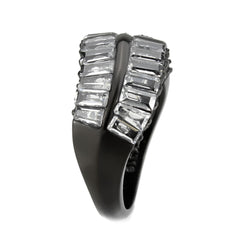 3819 - IP Black (Ion Plating) Stainless Steel Ring with CUBIC ZIRCONIA in Clear