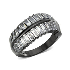 3819 - IP Black (Ion Plating) Stainless Steel Ring with CUBIC ZIRCONIA in Clear