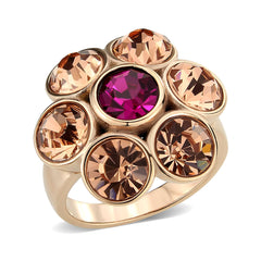 3824 - IP Rose Gold(Ion Plating) Stainless Steel Ring with CRYSTAL in MultiColor