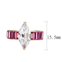 3825 - IP Rose Gold(Ion Plating) Stainless Steel Ring with CUBIC ZIRCONIA in Clear