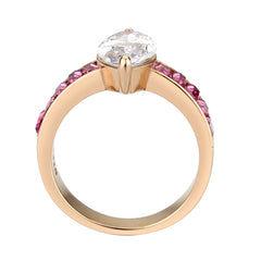 3825 - IP Rose Gold(Ion Plating) Stainless Steel Ring with CUBIC ZIRCONIA in Clear