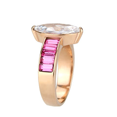 3825 - IP Rose Gold(Ion Plating) Stainless Steel Ring with CUBIC ZIRCONIA in Clear