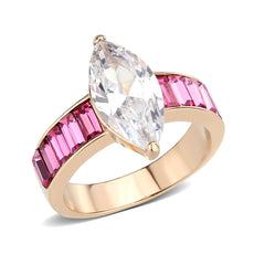 3825 - IP Rose Gold(Ion Plating) Stainless Steel Ring with CUBIC ZIRCONIA in Clear