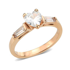 3829 - IP Rose Gold(Ion Plating) Stainless Steel Ring with CUBIC ZIRCONIA in Clear