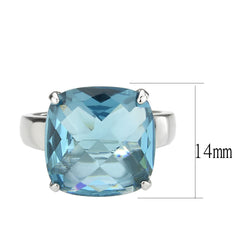 3830 - High polished (no plating) Stainless Steel Ring with Synthetic in SeaBlue