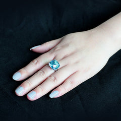 3830 - High polished (no plating) Stainless Steel Ring with Synthetic in SeaBlue