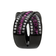 3791 - IP Black (Ion Plating) Stainless Steel Ring with CRYSTAL in Amethyst