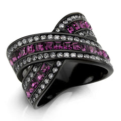 3791 - IP Black (Ion Plating) Stainless Steel Ring with CRYSTAL in Amethyst