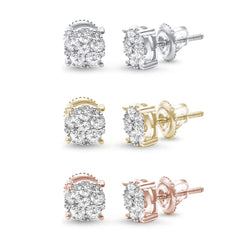 SPECIAL!G-SI Flower Diamond Round Stud Earrings Colors and Sizes Available